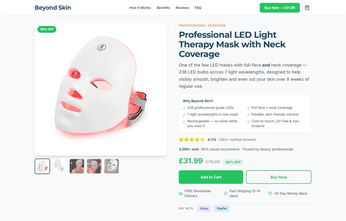 The Beyond Skin e-commerce product page
